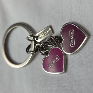 COACH 2 Pink Hearts And Square Logo Tag HANGTAG purse Charm KEYRING